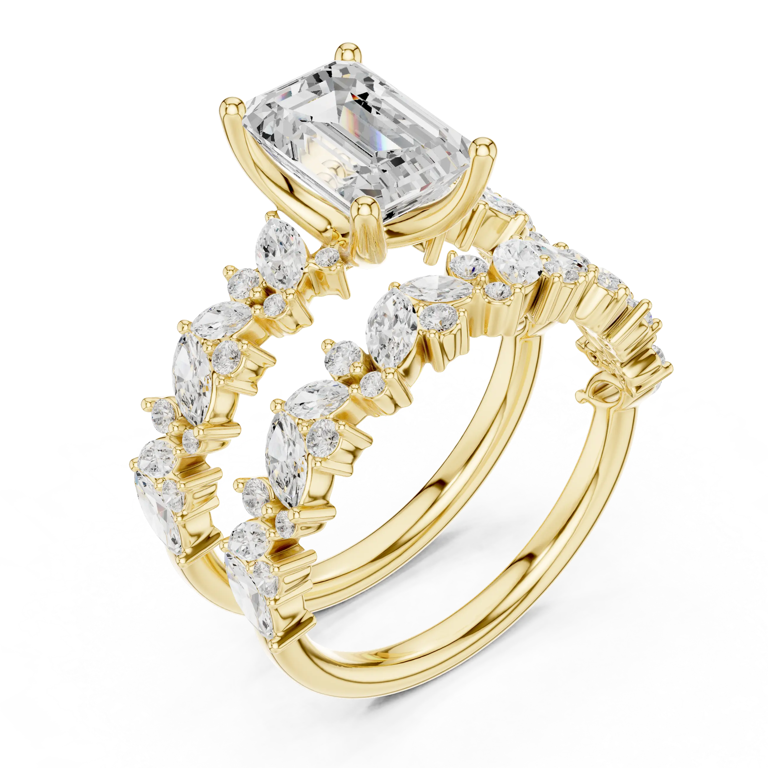 10K White Gold Emerald-Cut Lab Grown Diamond Double-Band Ring