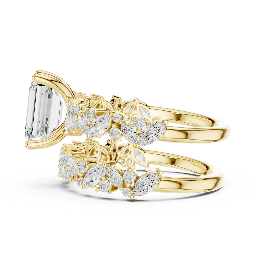 10K White Gold Emerald-Cut Lab Grown Diamond Double-Band Ring