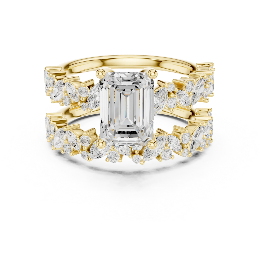 10K White Gold Emerald-Cut Lab Grown Diamond Double-Band Ring