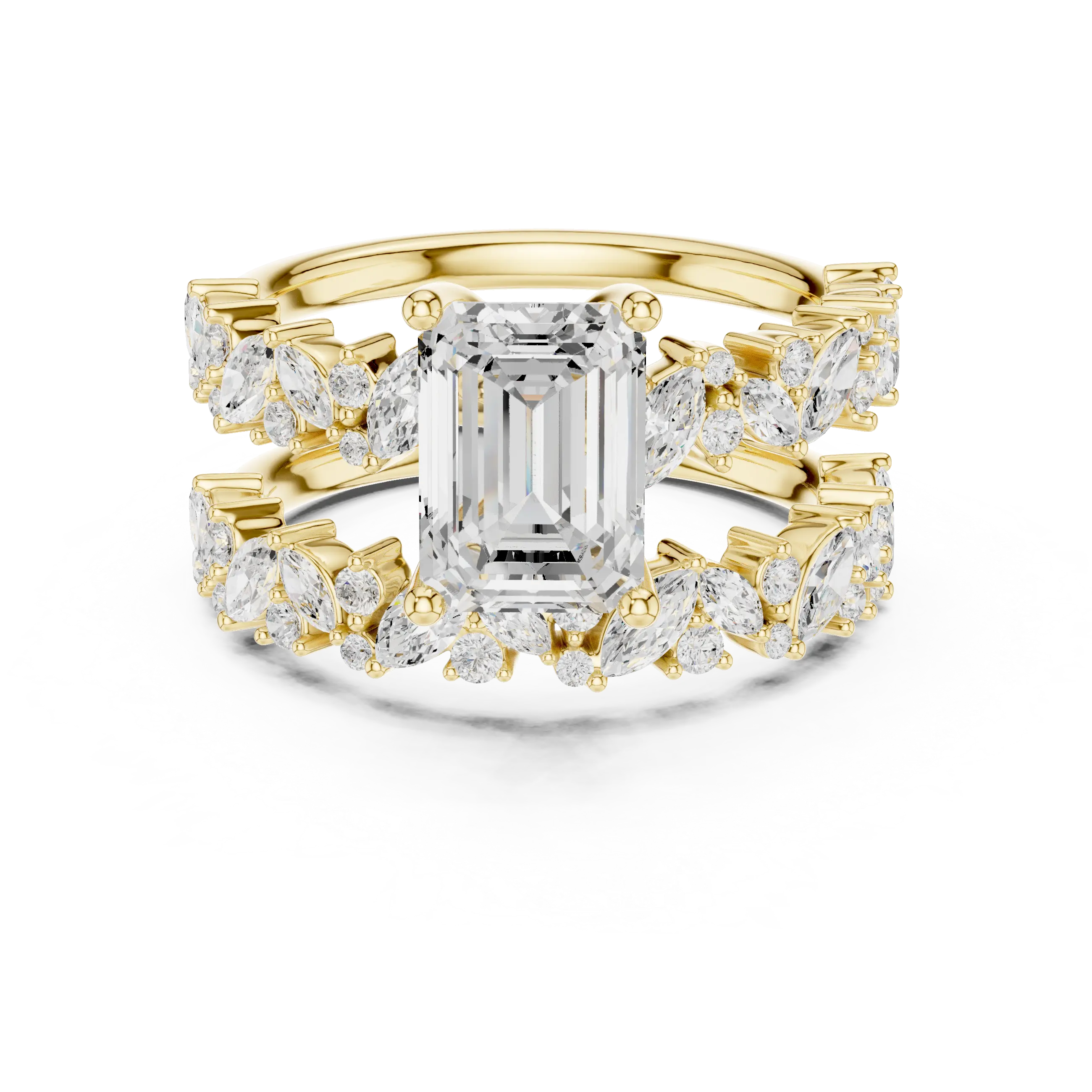 10K White Gold Emerald-Cut Lab Grown Diamond Double-Band Ring