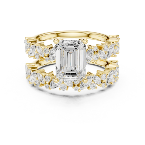 10K White Gold Emerald-Cut Lab Grown Diamond Double-Band Ring