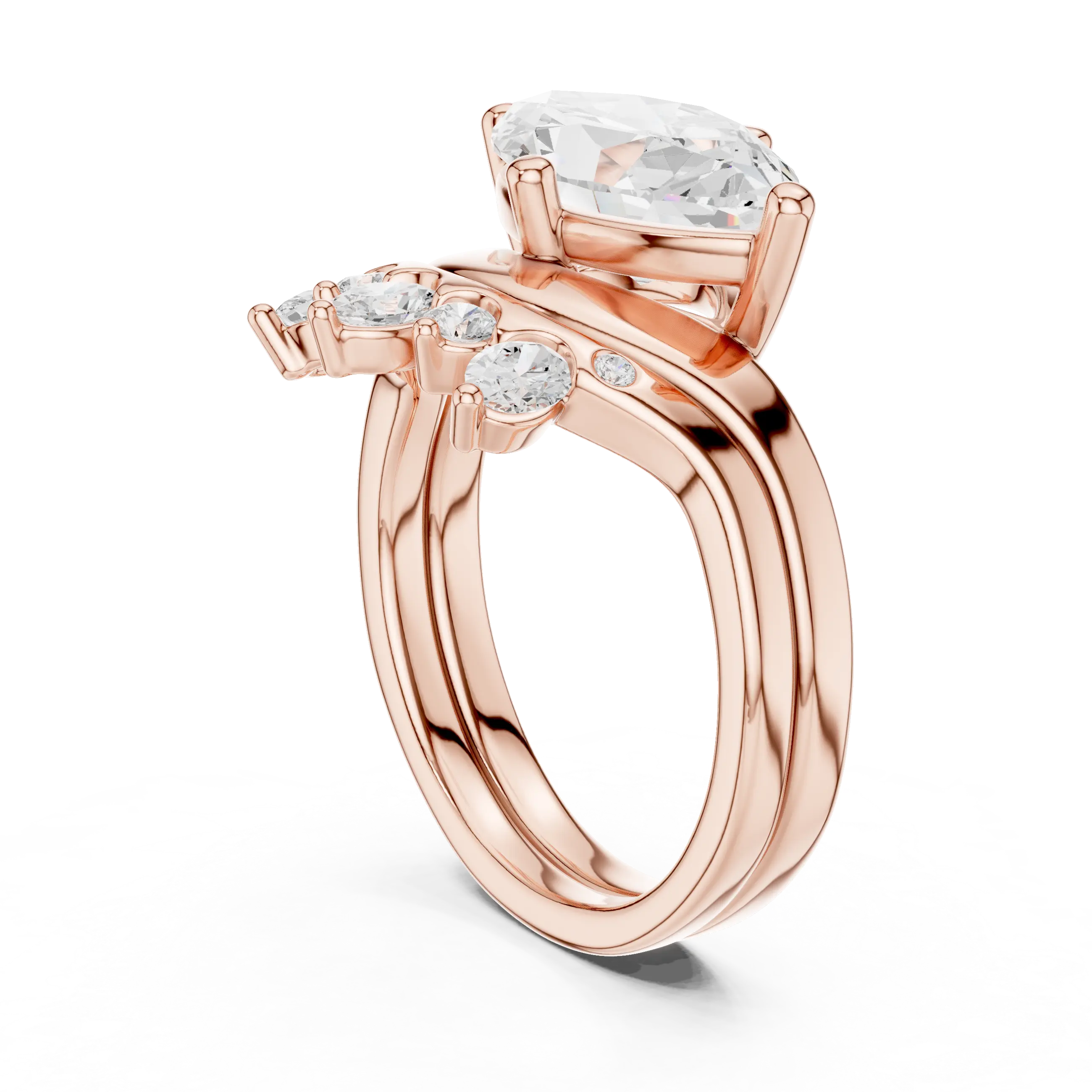 18K White Gold Contoured Band with Graduated Marquise Cluster Accents