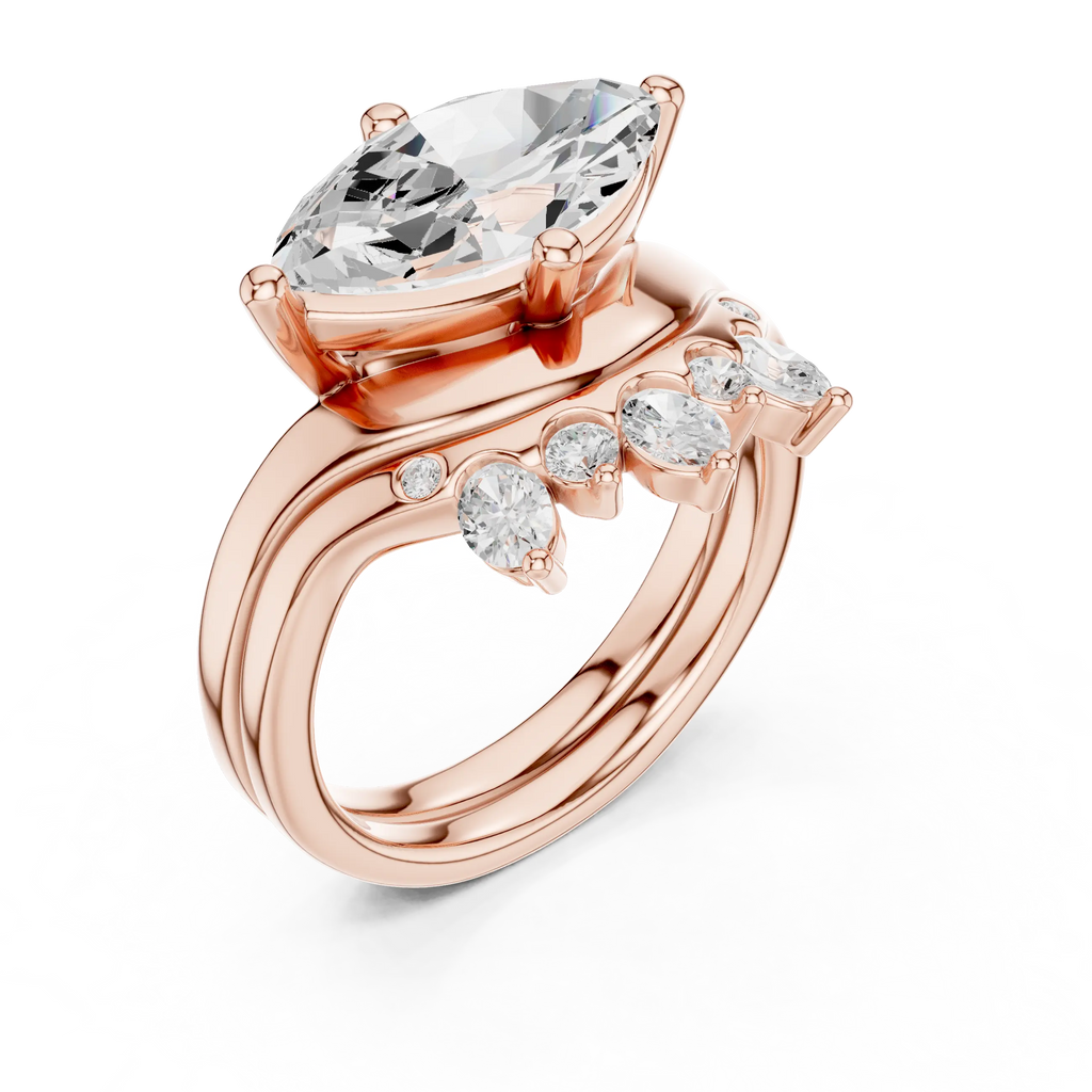 18K White Gold Contoured Band with Graduated Marquise Cluster Accents