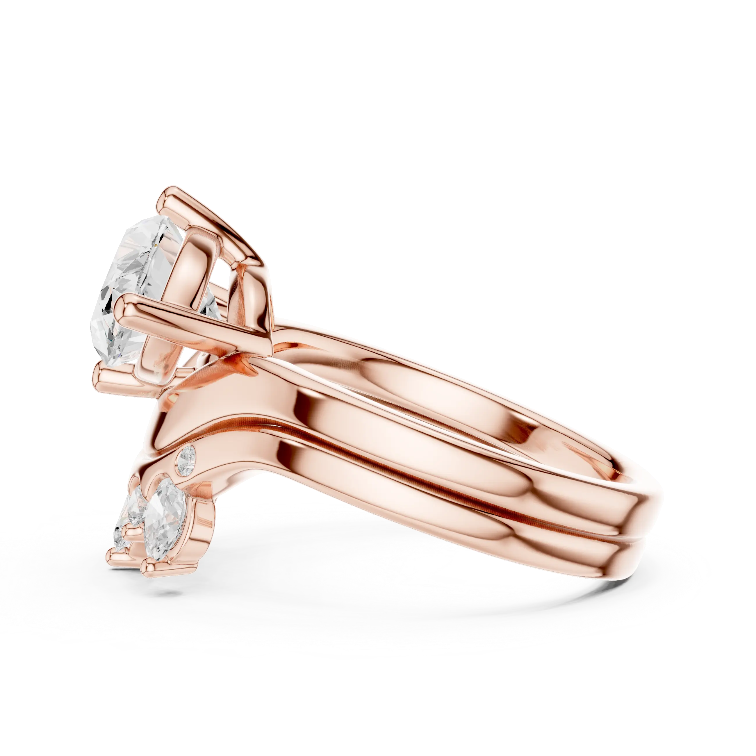 18K White Gold Contoured Band with Graduated Marquise Cluster Accents