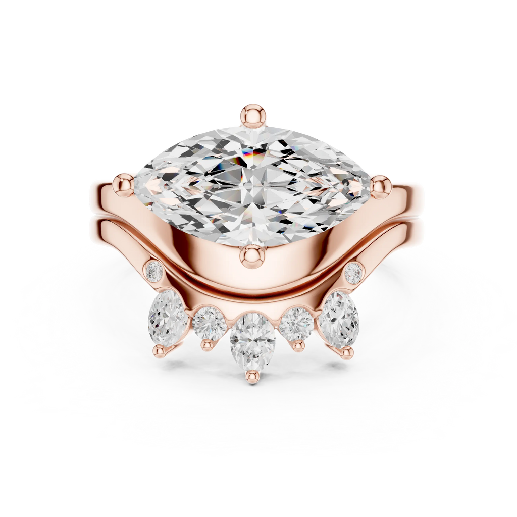 18K White Gold Contoured Band with Graduated Marquise Cluster Accents