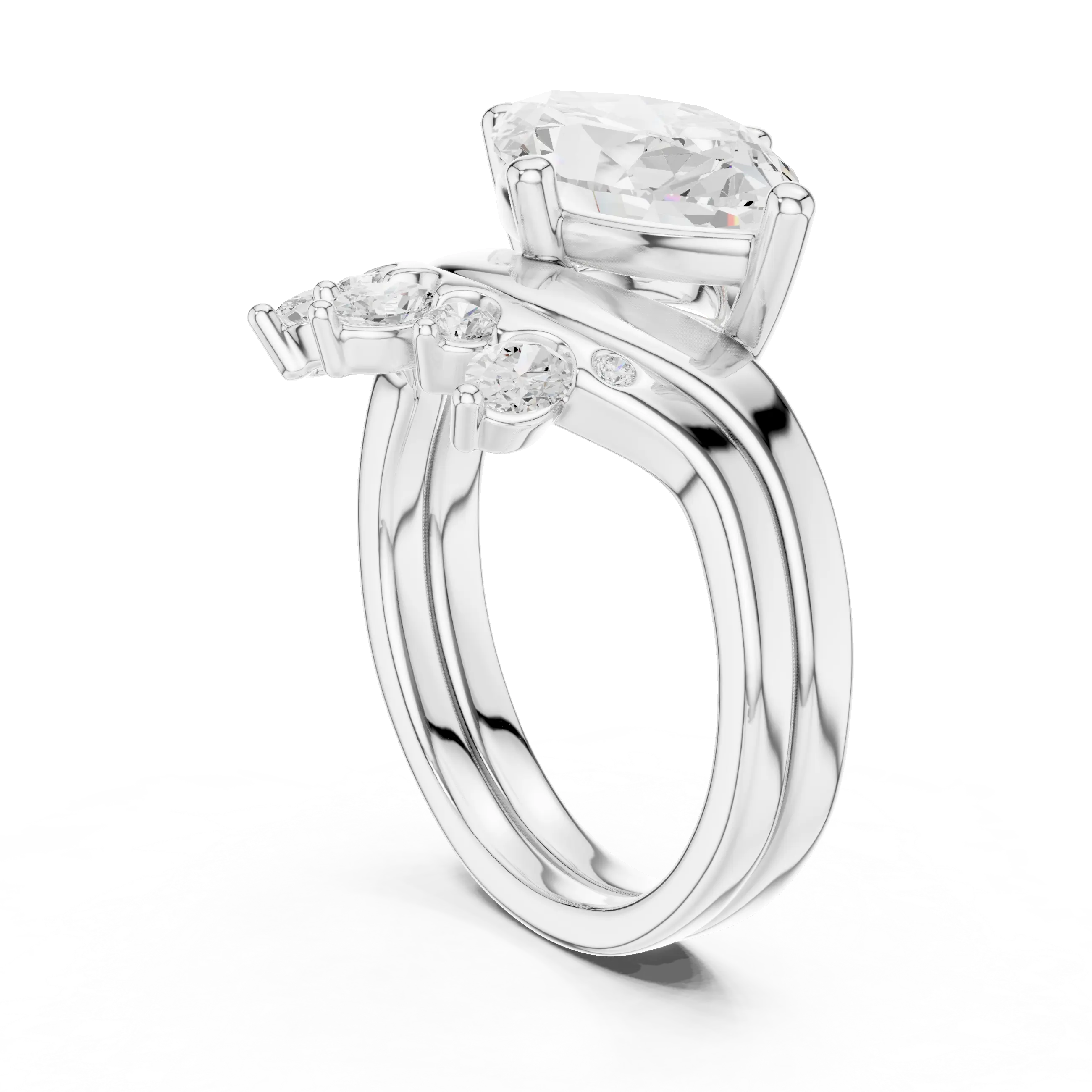 18K White Gold Contoured Band with Graduated Marquise Cluster Accents