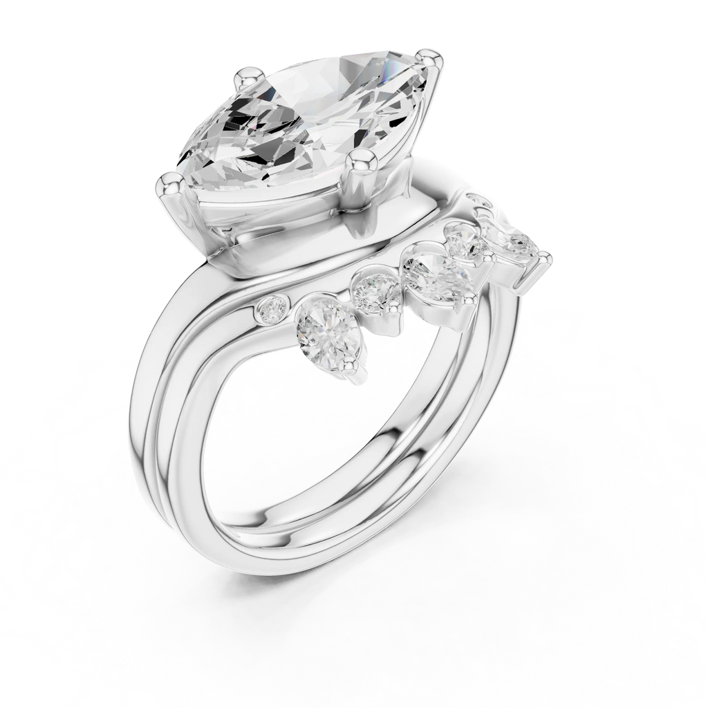 18K White Gold Contoured Band with Graduated Marquise Cluster Accents