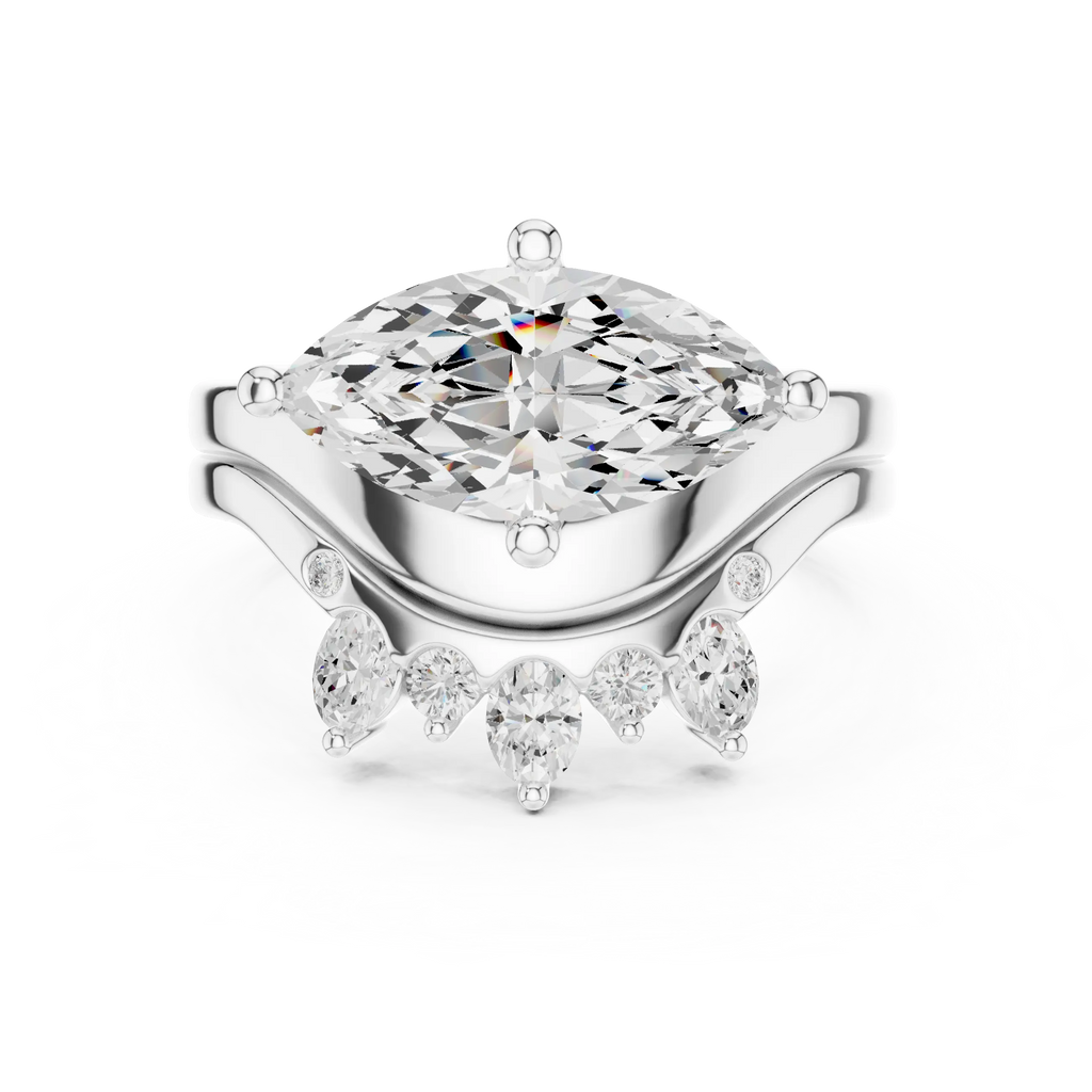18K White Gold Contoured Band with Graduated Marquise Cluster Accents