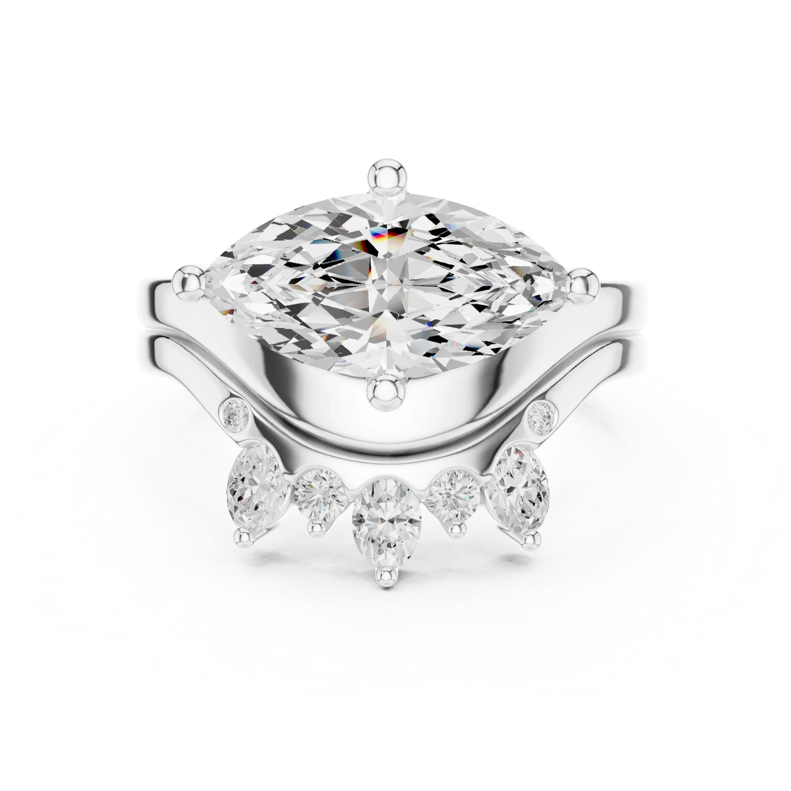 18K White Gold Contoured Band with Graduated Marquise Cluster Accents