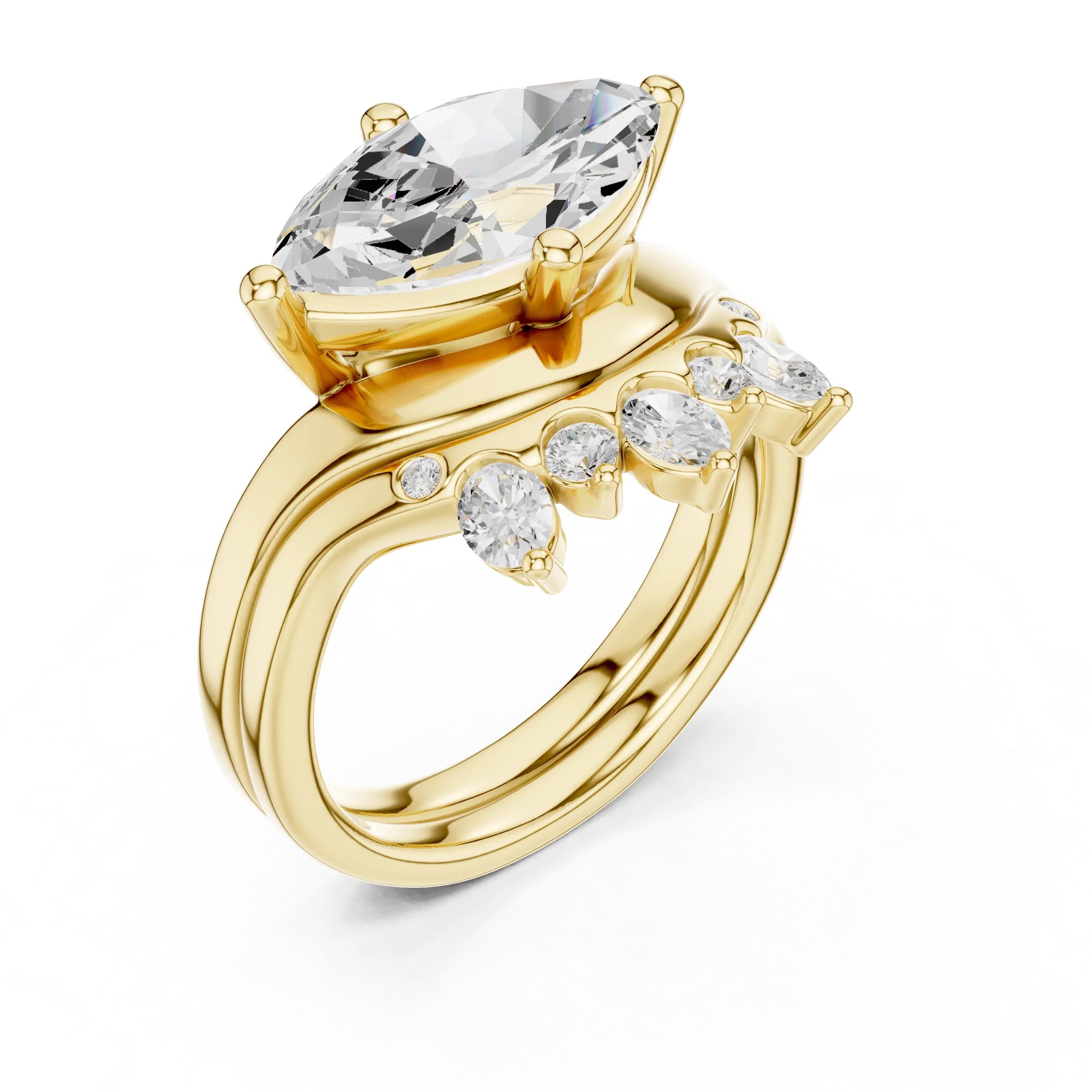 18K White Gold Contoured Band with Graduated Marquise Cluster Accents