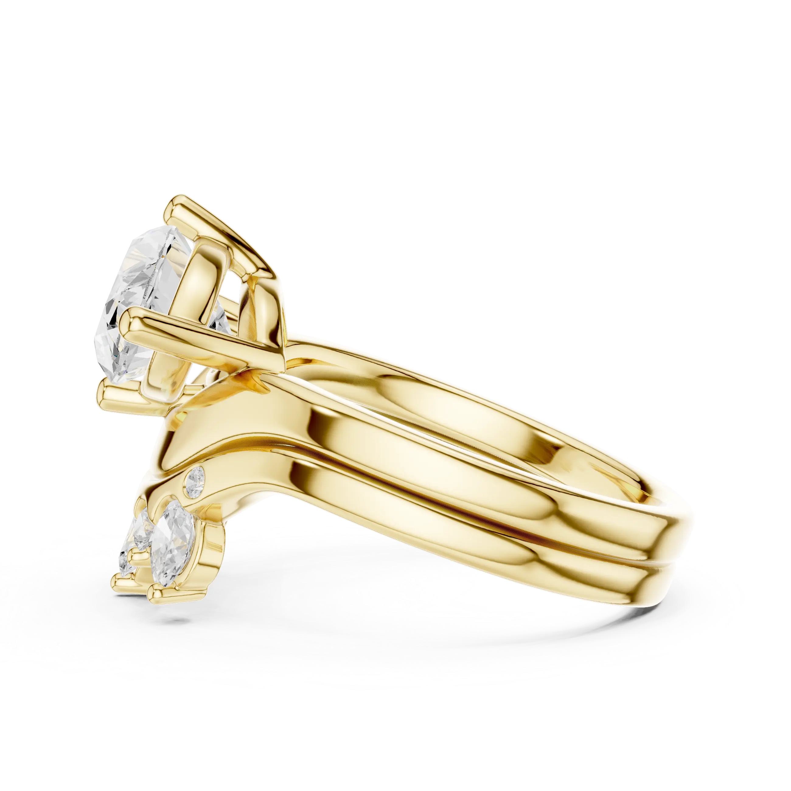 18K White Gold Contoured Band with Graduated Marquise Cluster Accents