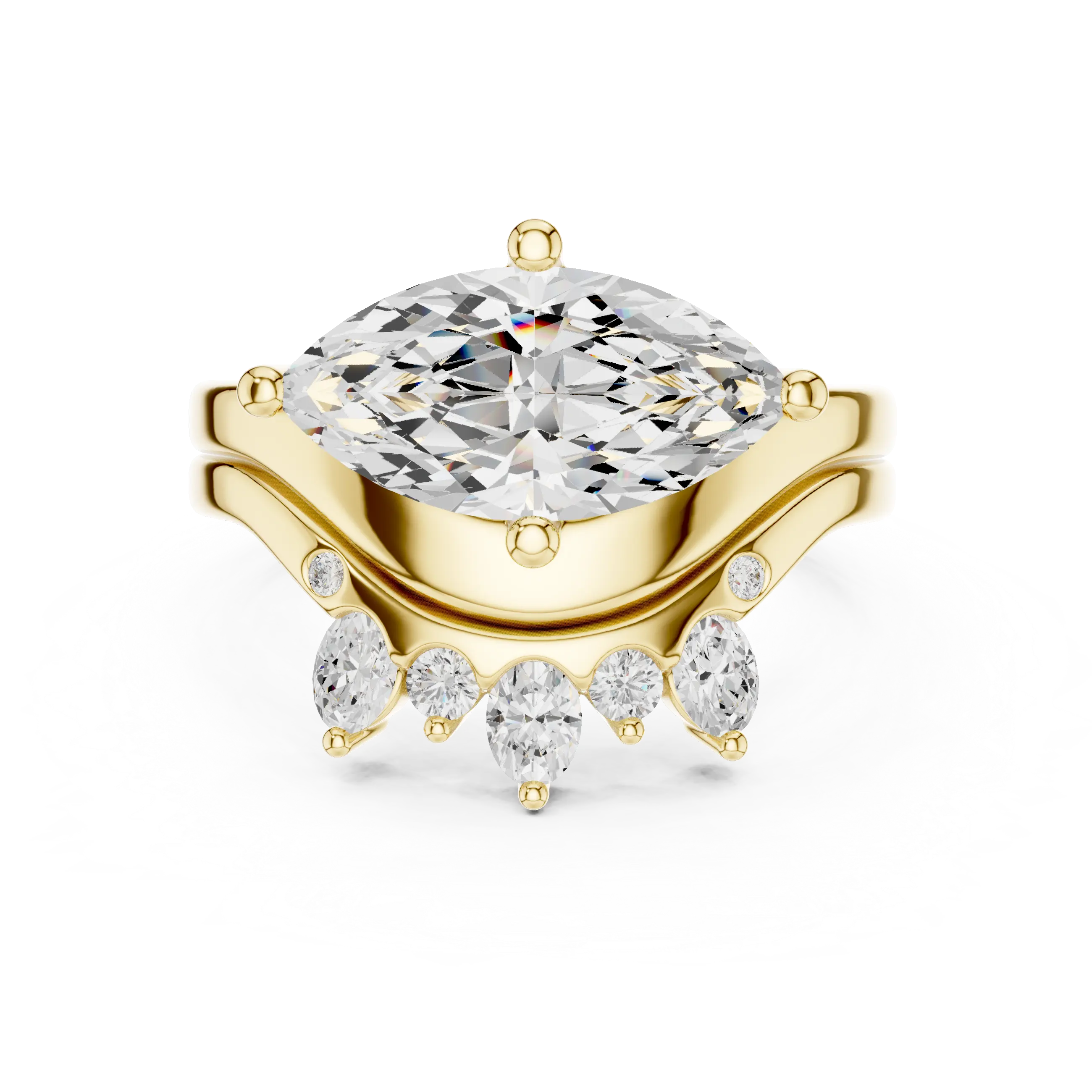18K White Gold Contoured Band with Graduated Marquise Cluster Accents