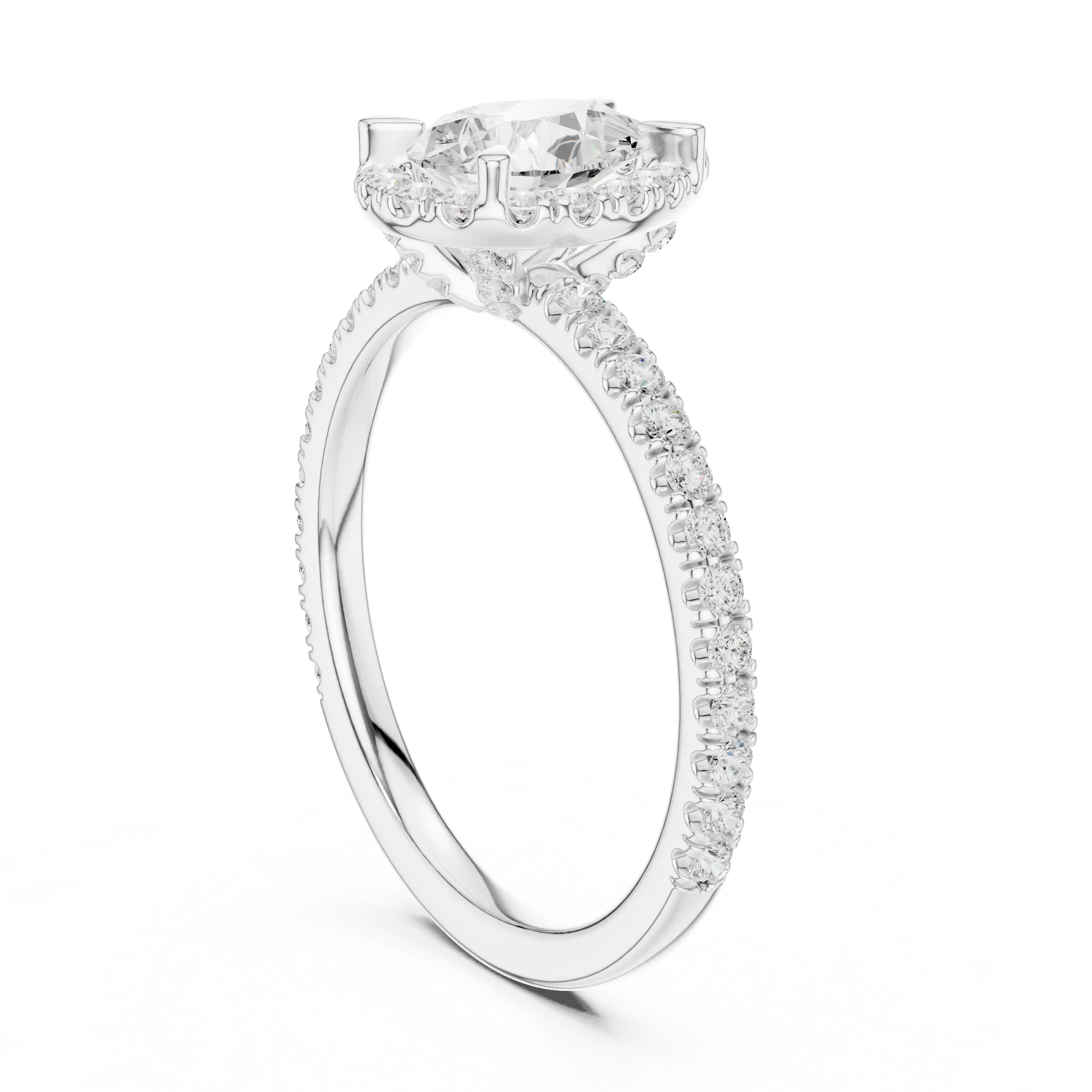 14K White Gold Pear-Shaped Lab Grown Diamond Halo Ring