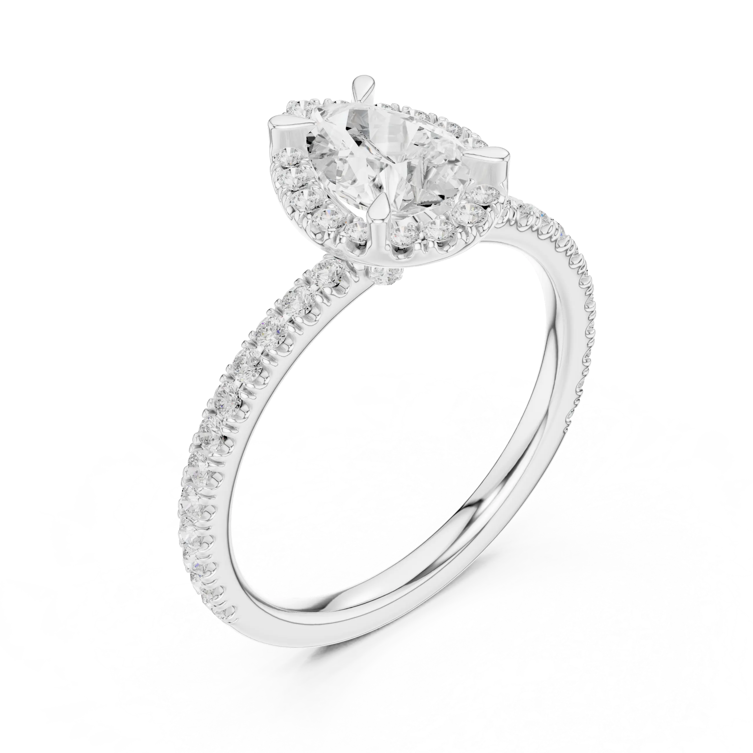 14K White Gold Pear-Shaped Lab Grown Diamond Halo Ring