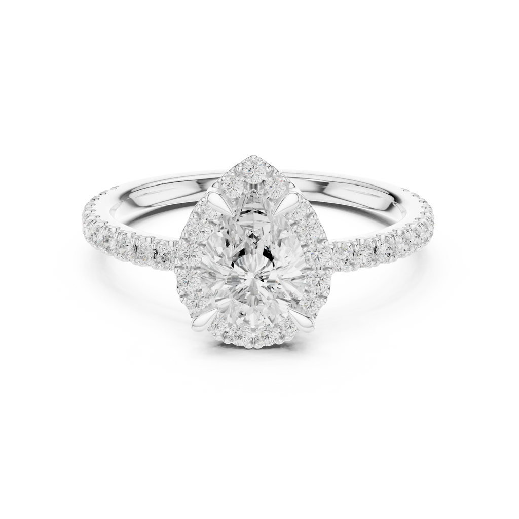 14K White Gold Pear-Shaped Lab Grown Diamond Halo Ring