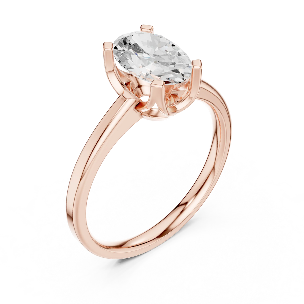 10K White Gold Oval Moissanite Diamond Compass Solitaire Ring