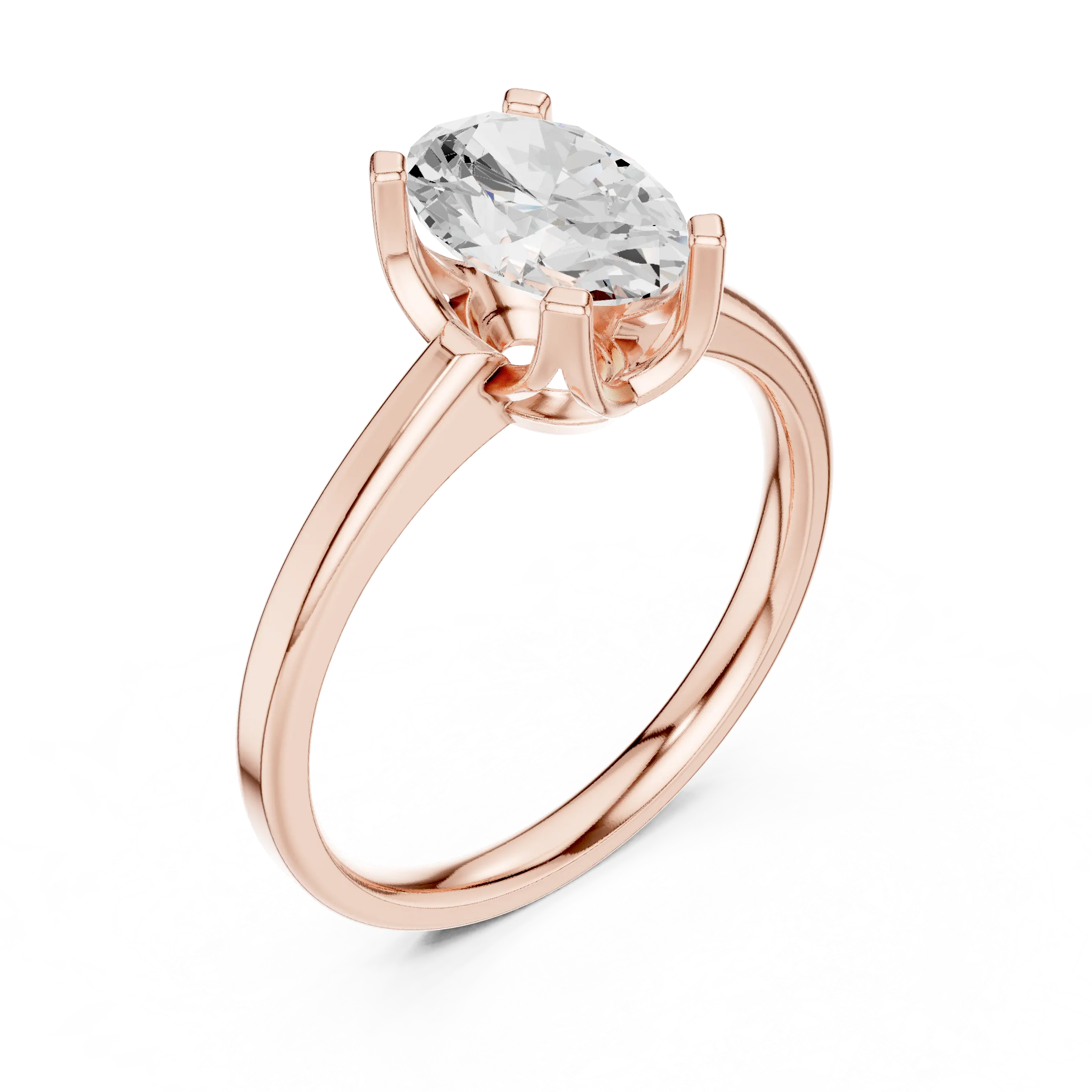 10K White Gold Oval Moissanite Diamond Compass Solitaire Ring