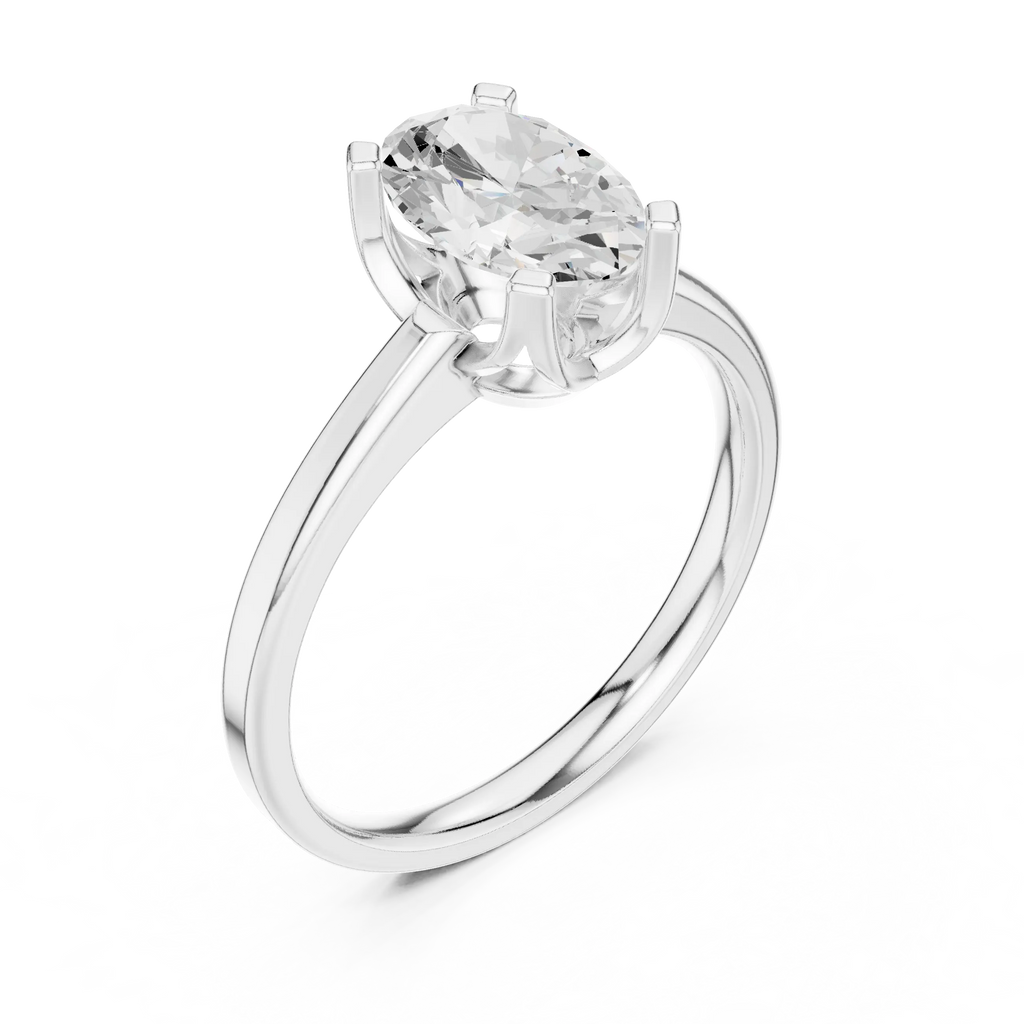 10K White Gold Oval Moissanite Diamond Compass Solitaire Ring
