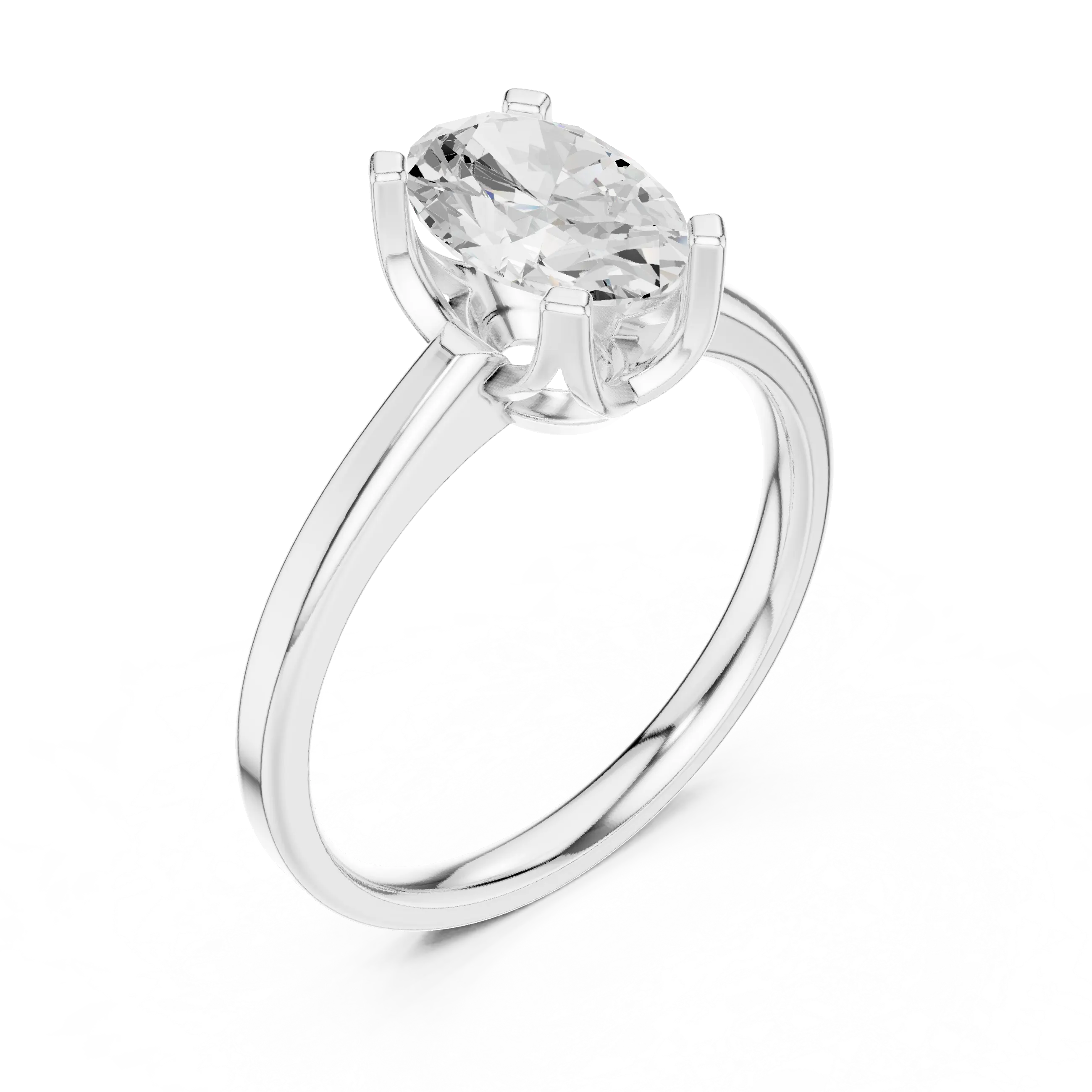 10K White Gold Oval Moissanite Diamond Compass Solitaire Ring