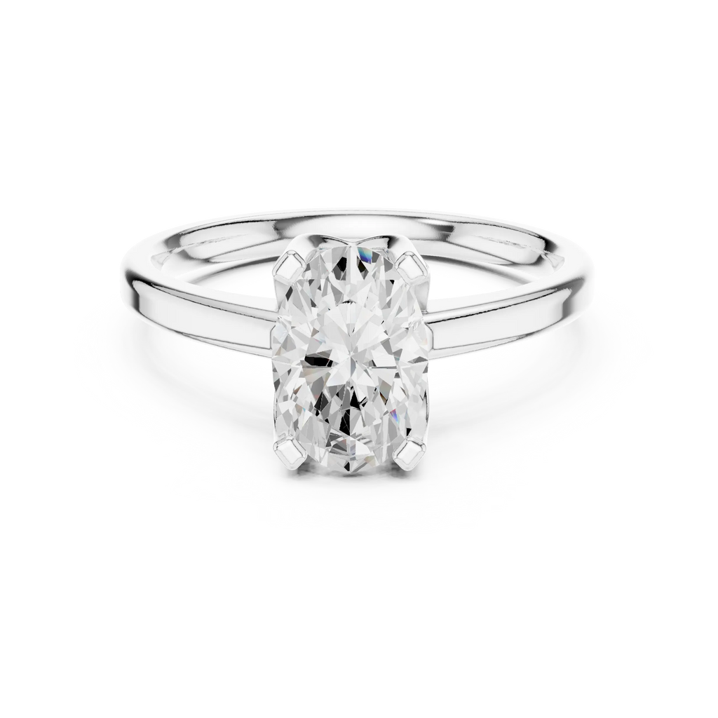 10K White Gold Oval Moissanite Diamond Compass Solitaire Ring
