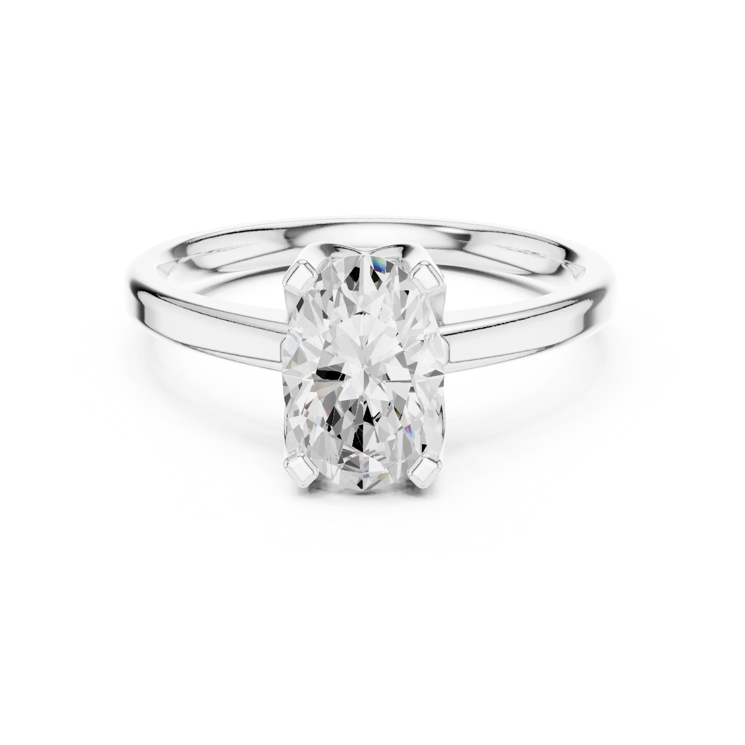 10K White Gold Oval Moissanite Diamond Compass Solitaire Ring