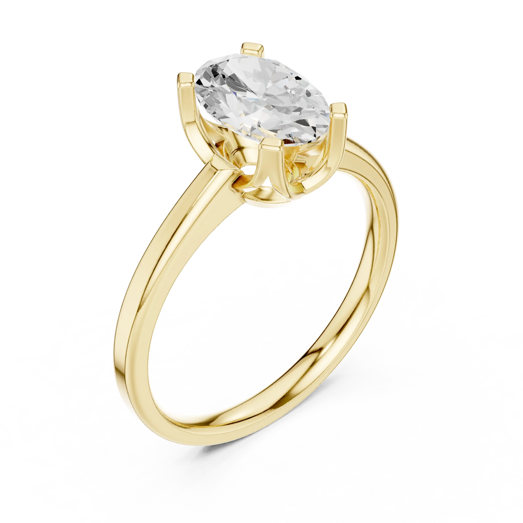10K White Gold Oval Moissanite Diamond Compass Solitaire Ring