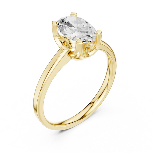 10K White Gold Oval Moissanite Diamond Compass Solitaire Ring