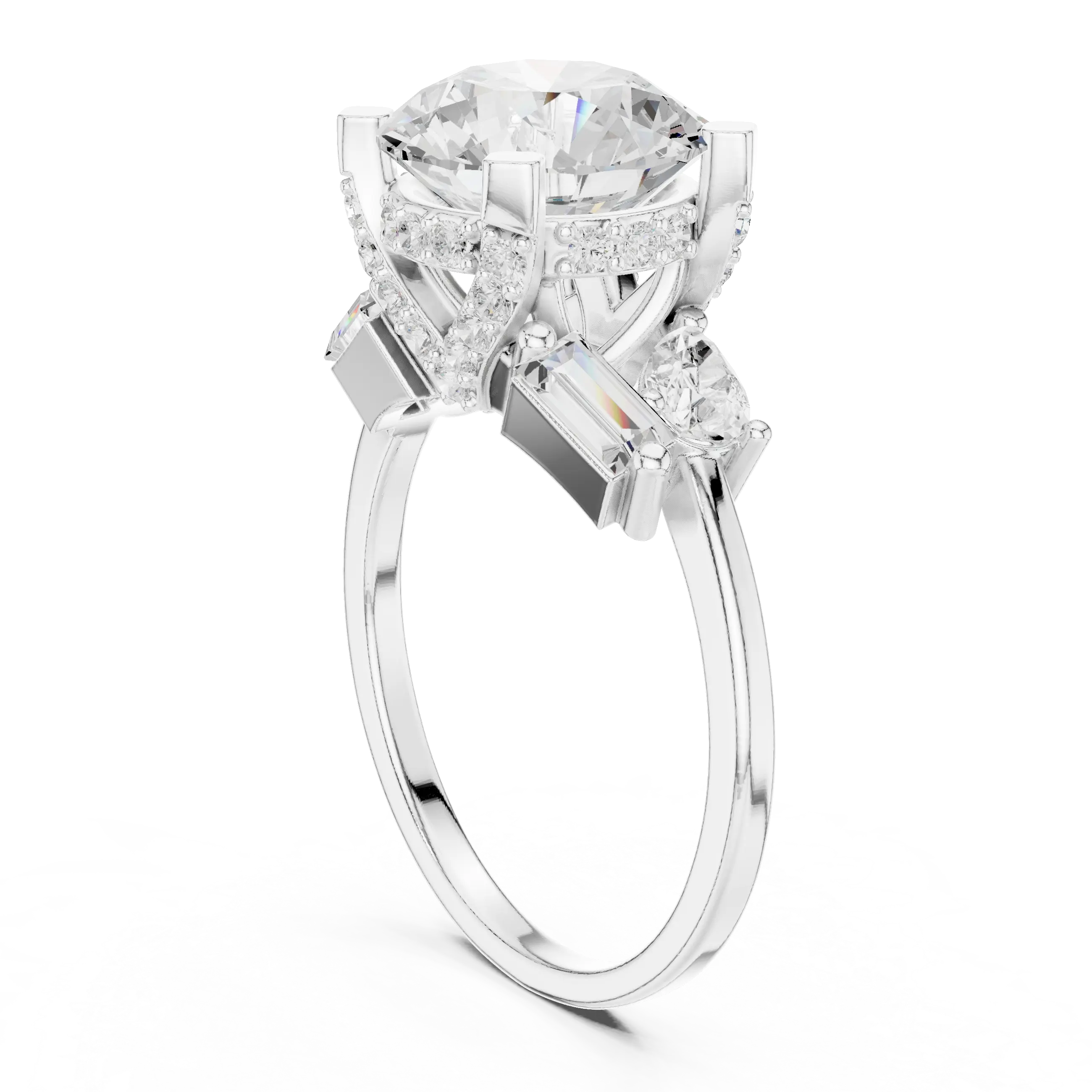 18K White Gold Round Brilliant Multi-Stone Statement Ring