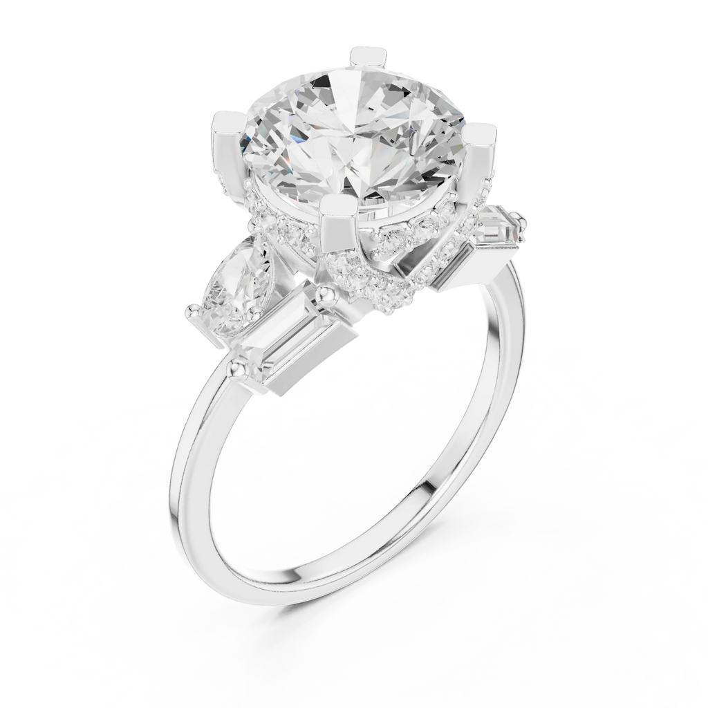 18K White Gold Round Brilliant Multi-Stone Statement Ring
