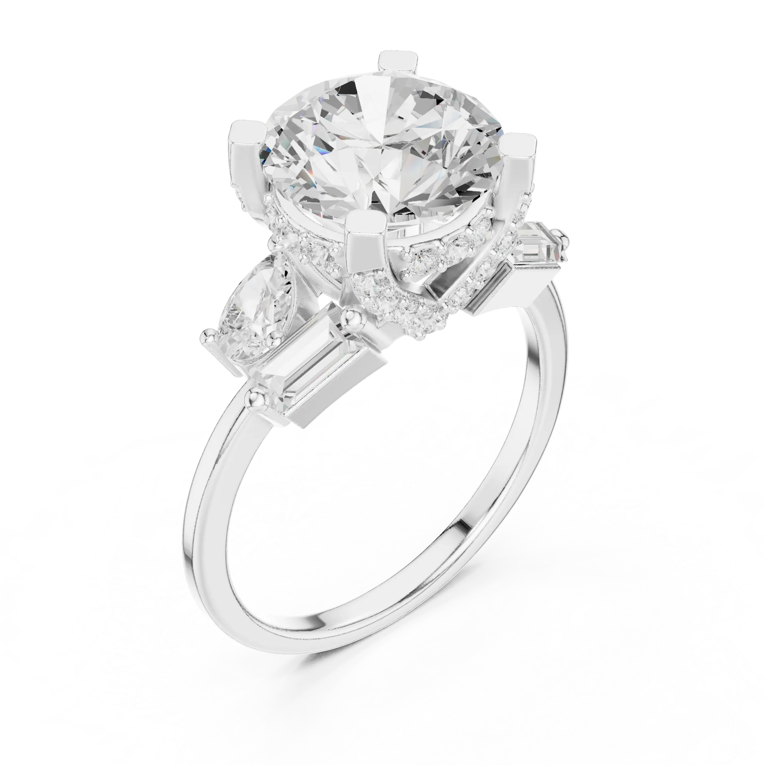 18K White Gold Round Brilliant Multi-Stone Statement Ring