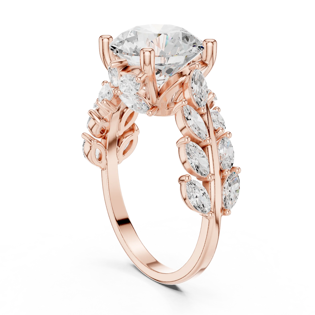 14K White Gold Round Diamond Laurel Leaf Engagement Ring