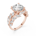 14K White Gold Round Diamond Laurel Leaf Engagement Ring