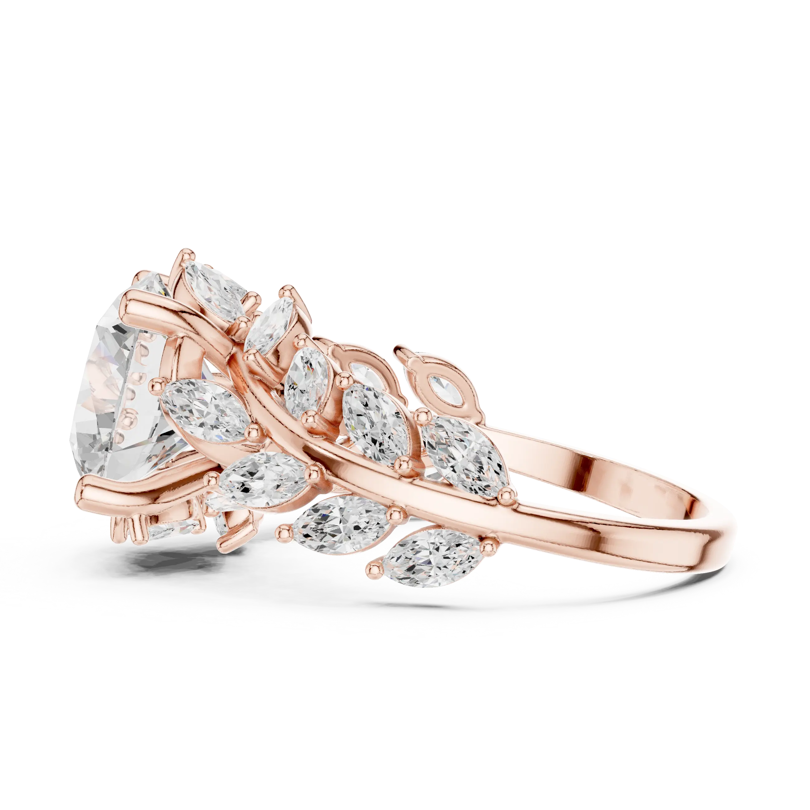 14K White Gold Round Diamond Laurel Leaf Engagement Ring