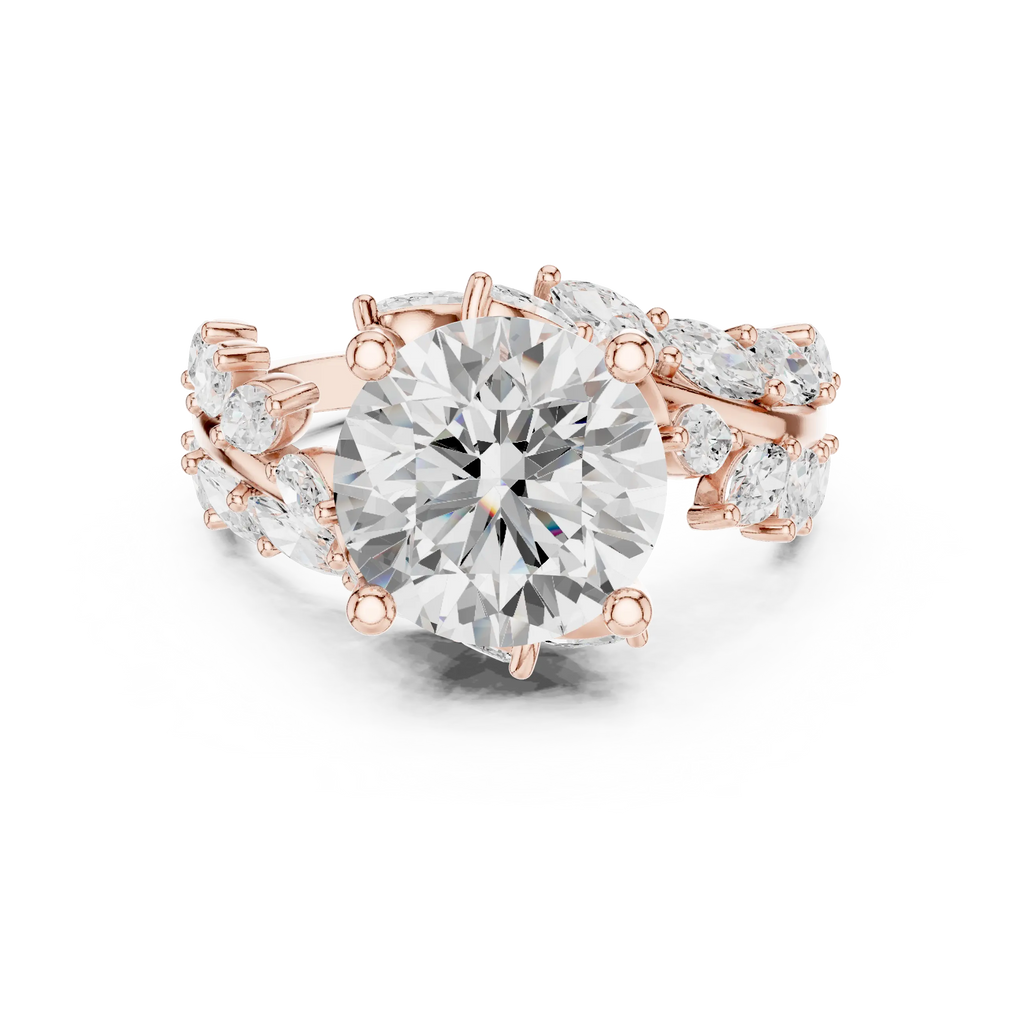 14K White Gold Round Diamond Laurel Leaf Engagement Ring