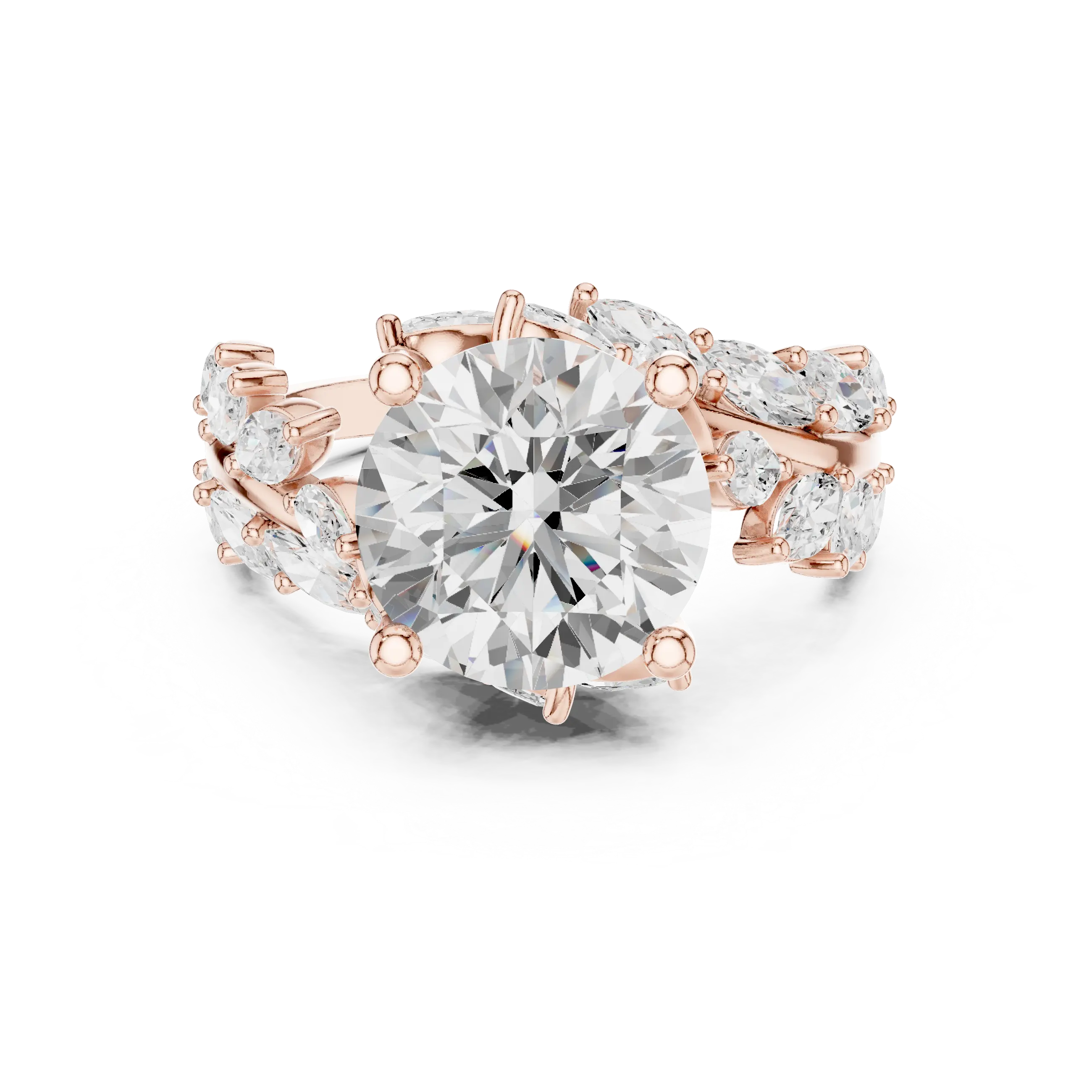 14K White Gold Round Diamond Laurel Leaf Engagement Ring