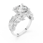 14K White Gold Round Diamond Laurel Leaf Engagement Ring
