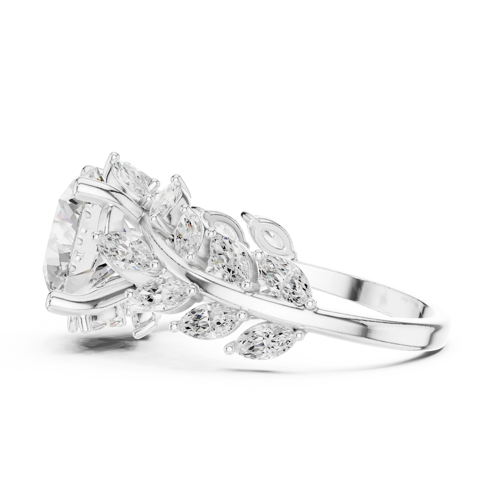 14K White Gold Round Diamond Laurel Leaf Engagement Ring