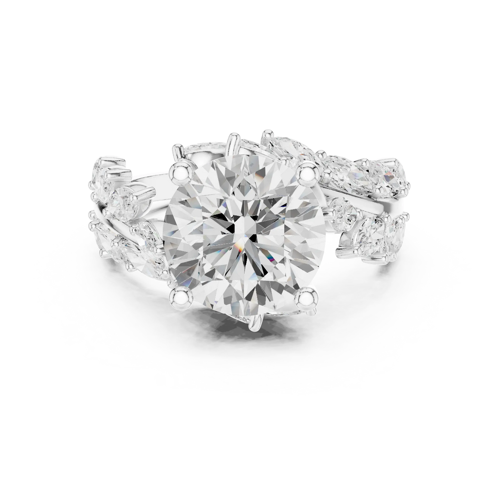14K White Gold Round Diamond Laurel Leaf Engagement Ring