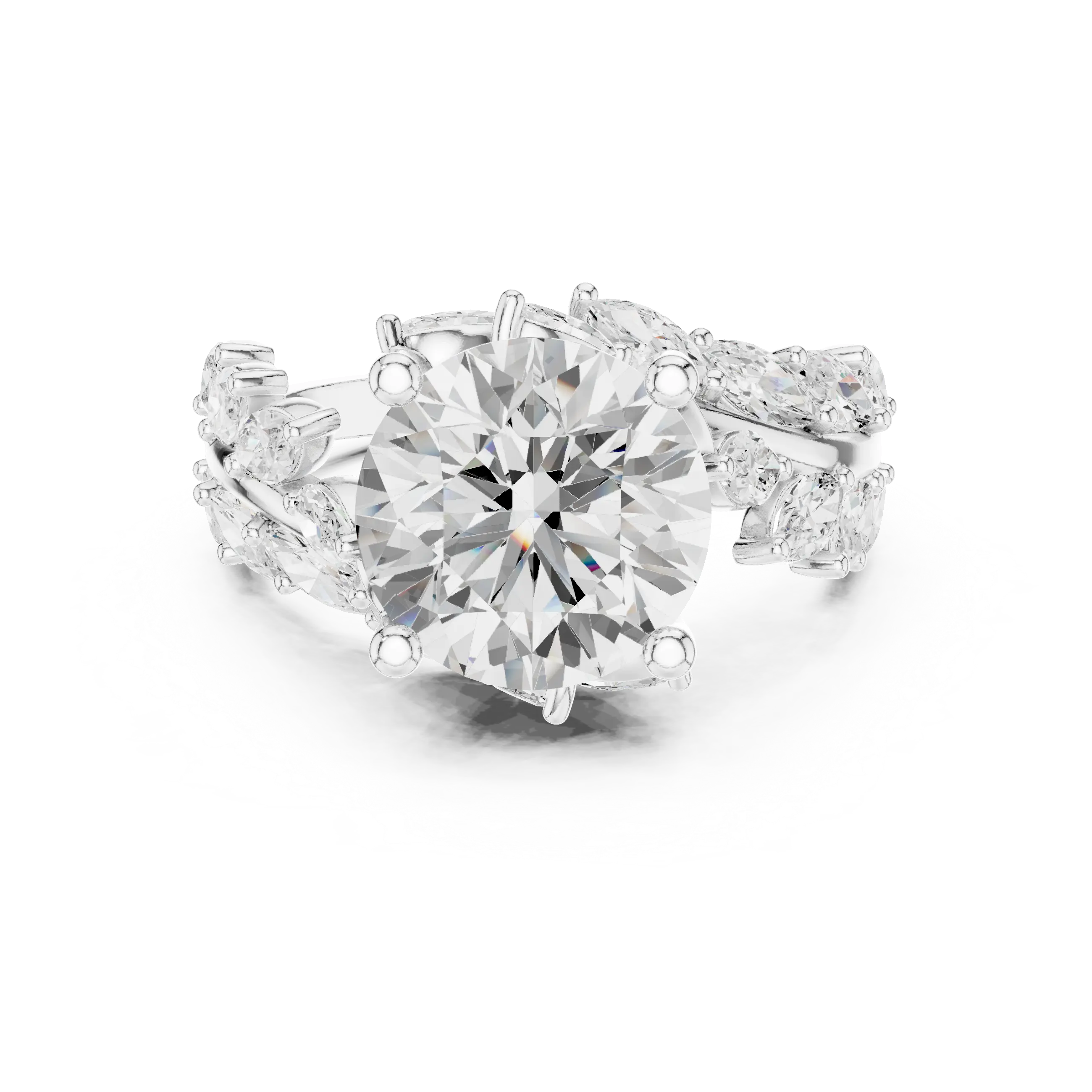 14K White Gold Round Diamond Laurel Leaf Engagement Ring