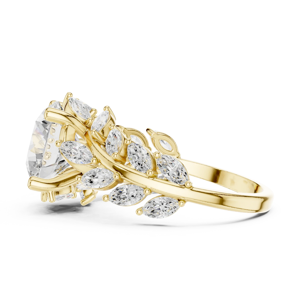 14K White Gold Round Diamond Laurel Leaf Engagement Ring