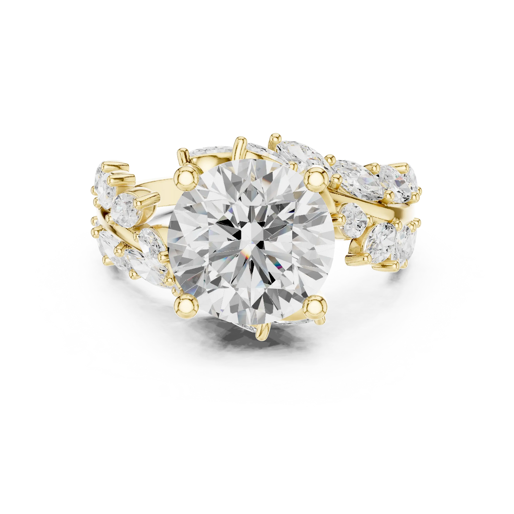 14K White Gold Round Diamond Laurel Leaf Engagement Ring