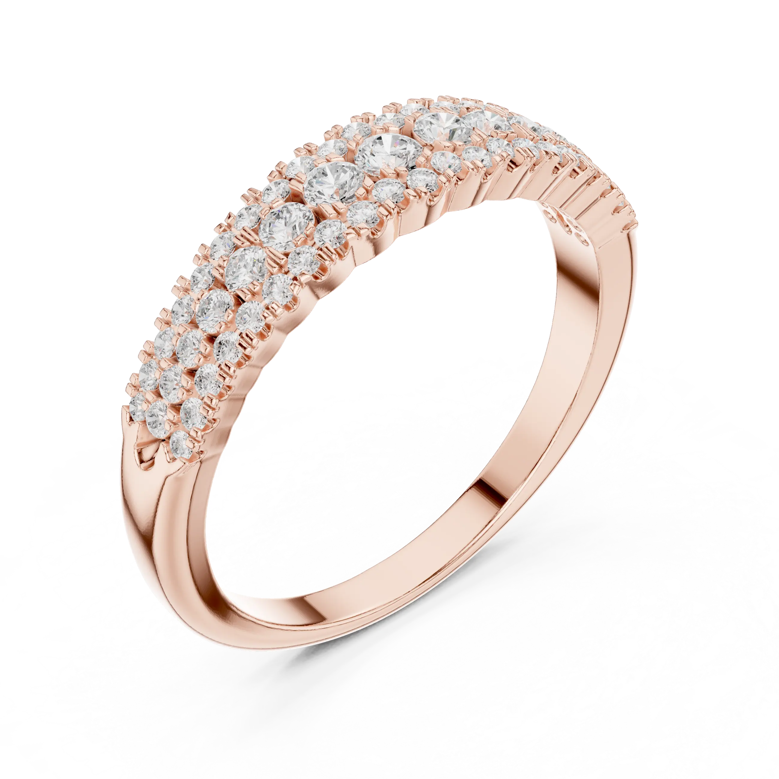 10K White Gold Three-Row Pavé Diamond Anniversary Band