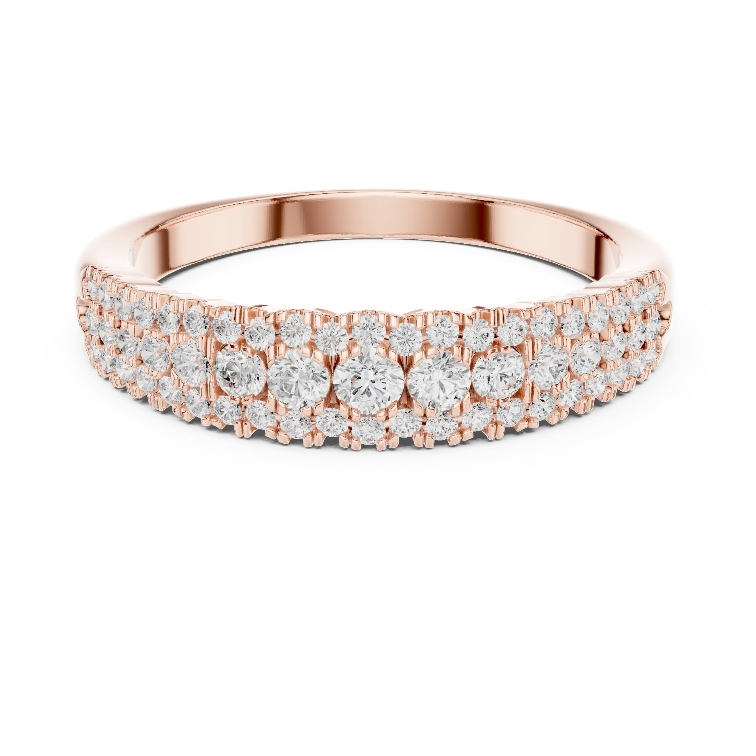10K White Gold Three-Row Pavé Diamond Anniversary Band