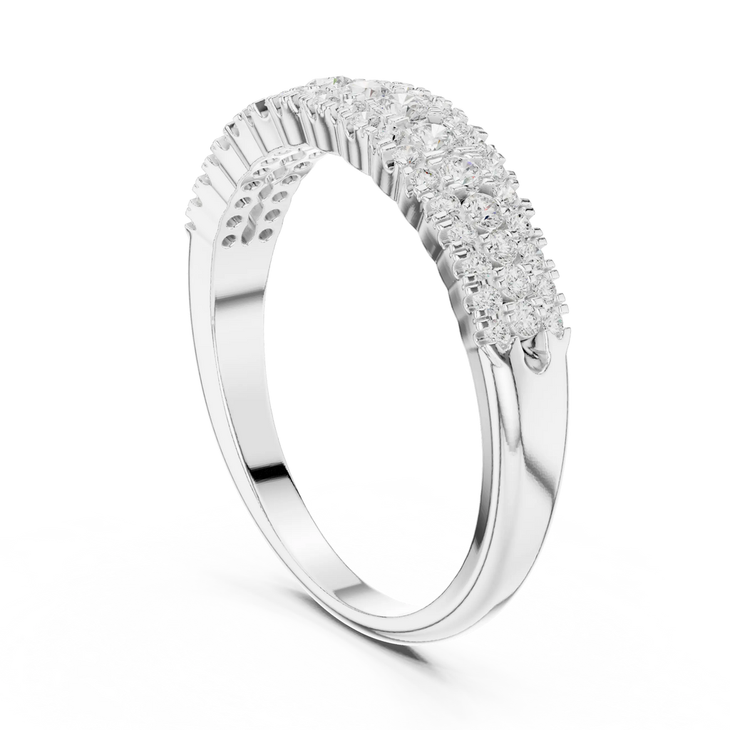 10K White Gold Three-Row Pavé Diamond Anniversary Band