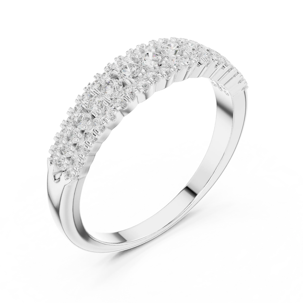 10K White Gold Three-Row Pavé Diamond Anniversary Band