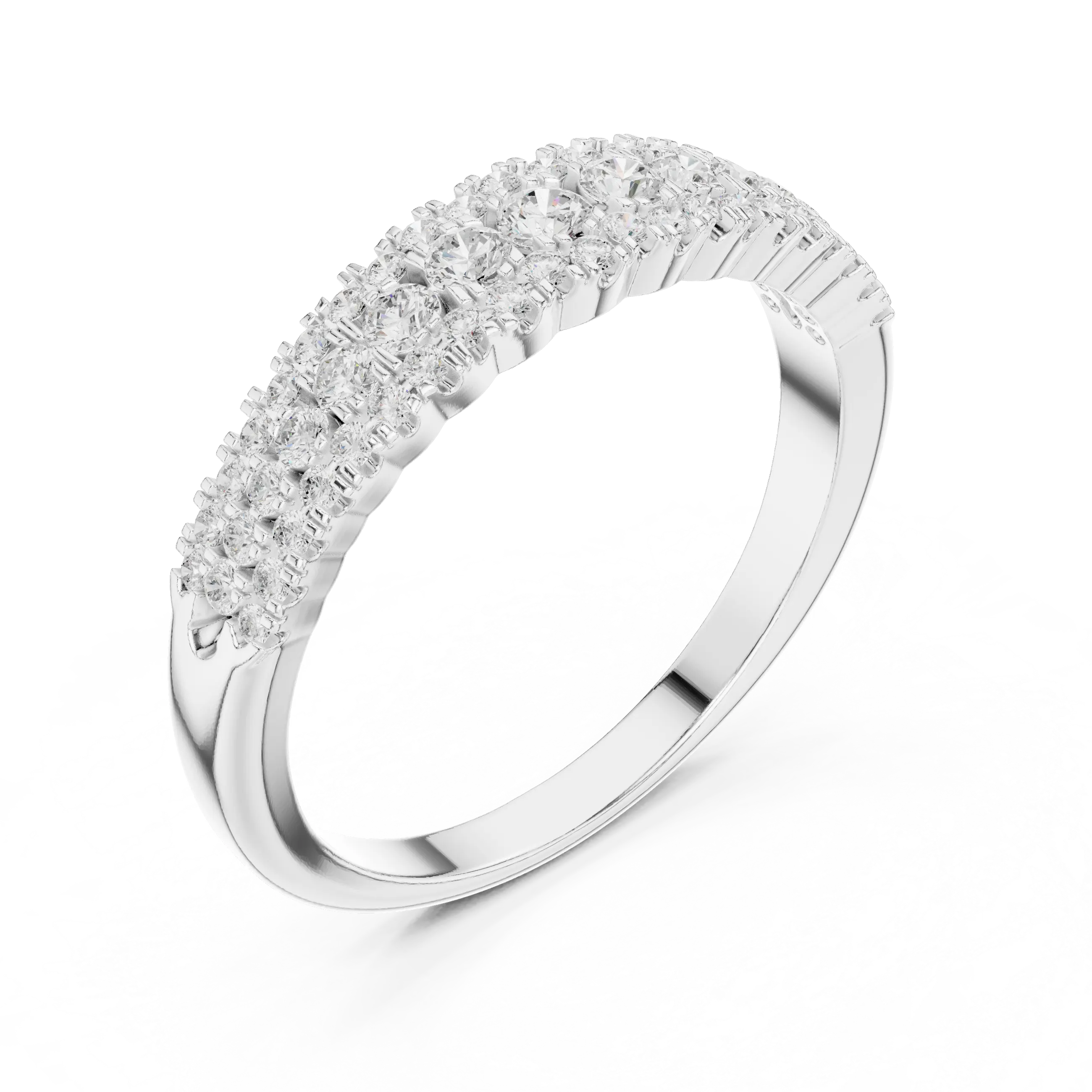 10K White Gold Three-Row Pavé Diamond Anniversary Band