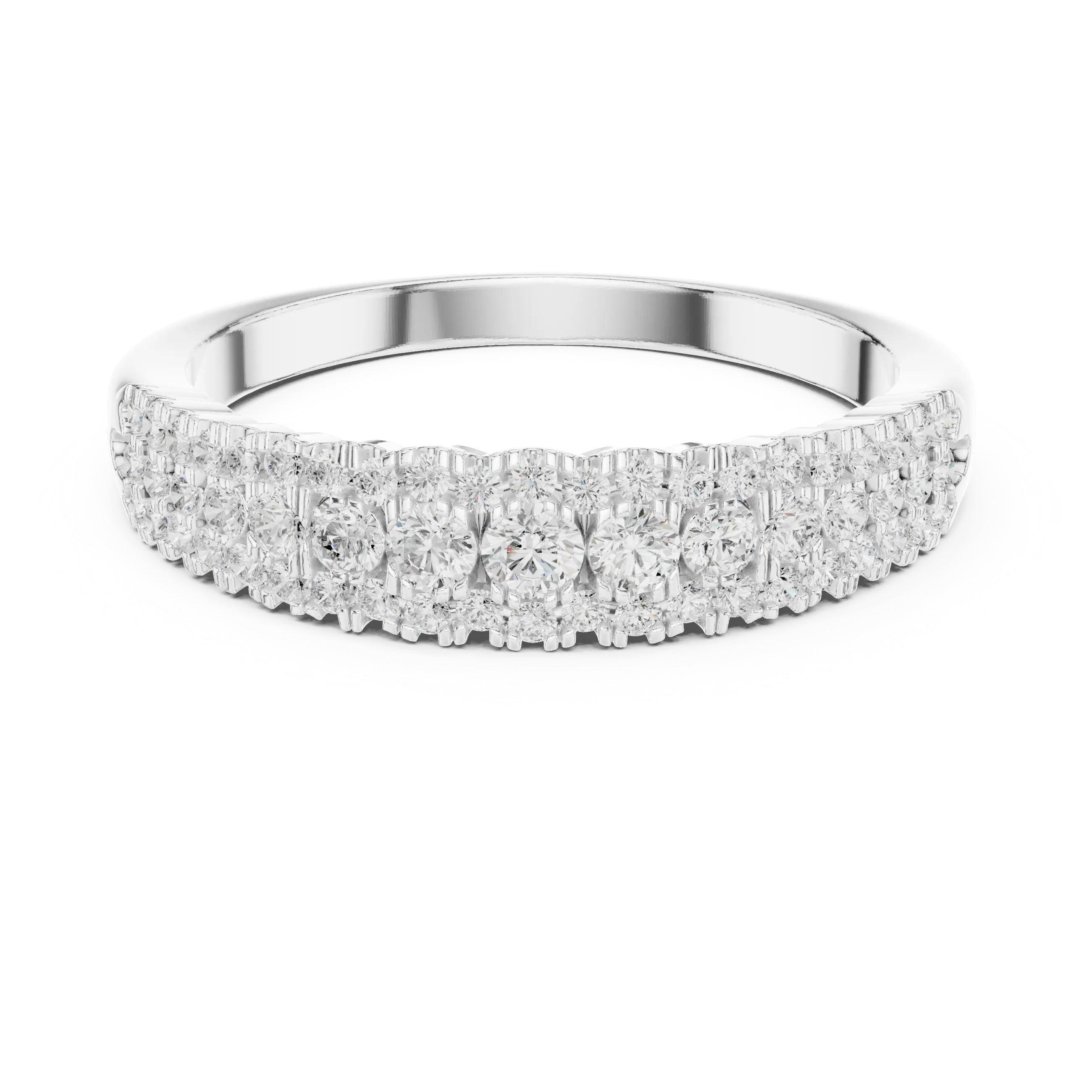 10K White Gold Three-Row Pavé Diamond Anniversary Band