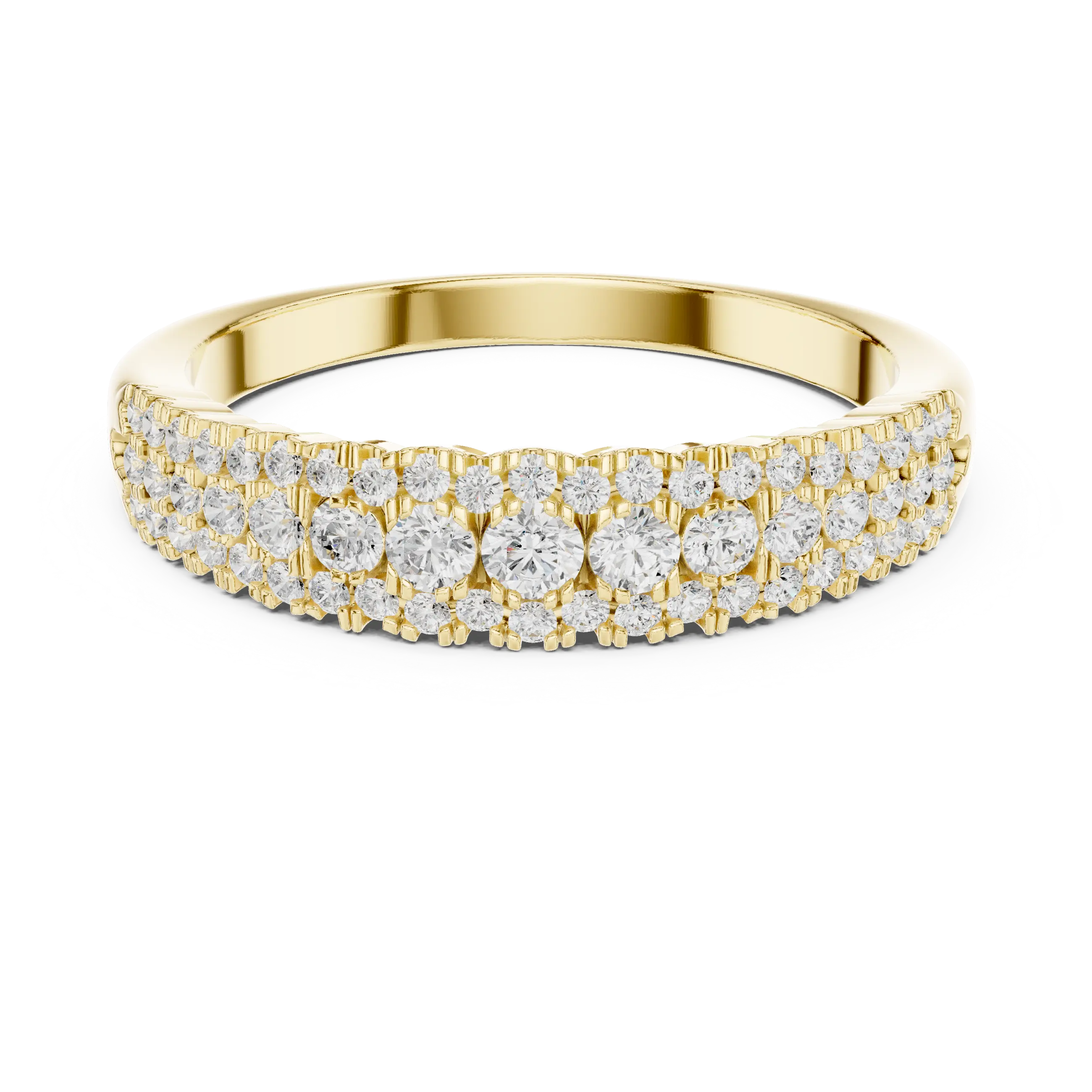 10K White Gold Three-Row Pavé Diamond Anniversary Band