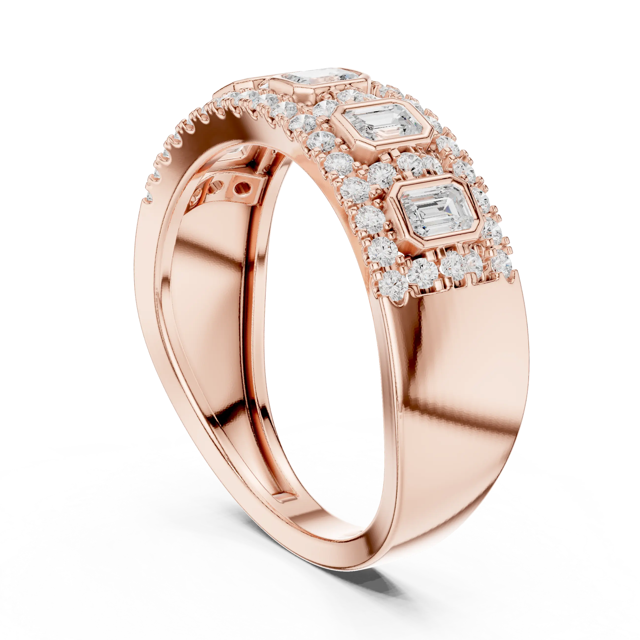 14K White Gold Emerald-Cut Bezel & Pavé Diamond Band