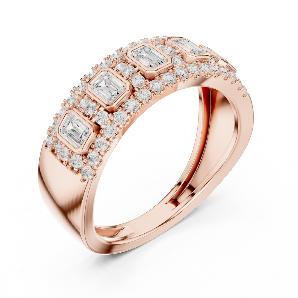 14K White Gold Emerald-Cut Bezel & Pavé Diamond Band